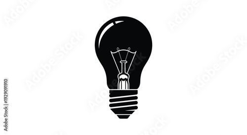 A stark black silhouette of a classic edison style lightbulb against a bright white background silhouette high quality professional detailed