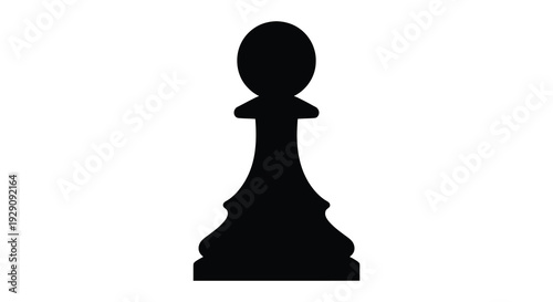 A stark black silhouette of a classic chess pawn positioned centrally against a pure white background silhouette high quality