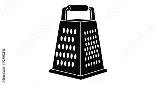 A stark black silhouette of a kitchen grater with a handle showcasing a simple functional design silhouette high quality