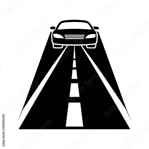  Car Driving on Open Road Silhouette Vector Illustration.