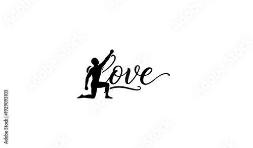 Black Silhouette Person Kneeling with Raised Arm Vector Illustration