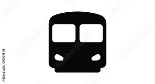 A stark minimalist representation of a front facing bus rendered in a bold black shape silhouette high quality professional detailed
