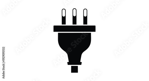 A stark black silhouette depicts a three prong electrical plug against a bright white background silhouette high quality professional detailed