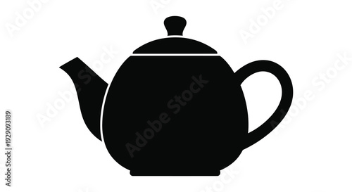 A stark black silhouette of a classic teapot exhibiting a rounded form and elegant handle silhouette high quality professional