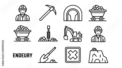 Mining industry related icons and symbols  mining icons