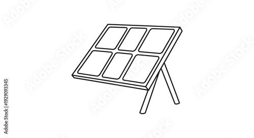 A minimalist line drawing depicts an easel displaying a grid of empty rectangular frames in silhouette high quality professional
