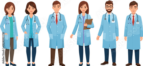 Doctors in lab coats with stethoscopes medical professionals cartoon