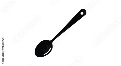 A simple elegant black silhouette of a teaspoon resting diagonally on a white background silhouette high quality professional detailed