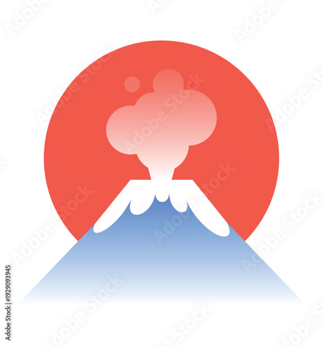 Mount Fuji Clip Art Isolated on White Background, Rising Sun Japan Symbol, Minimal Gradient Scenic Illustration, Japanese Culture Travel Design for Poster, Banner and Print