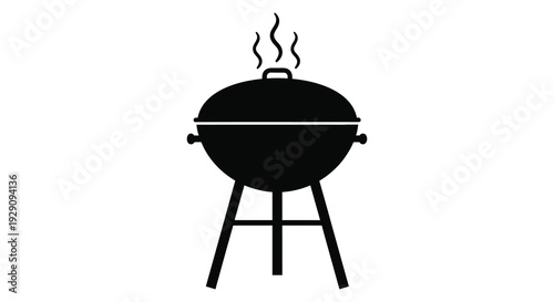 A minimalist depiction of a black kettle or barbecue grill with rising steam presented as a silhouette high quality