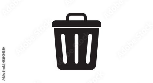 A stark black wastebasket icon depicting a container for discarded items offering a simple visual representation silhouette