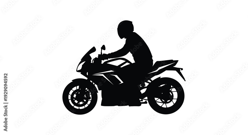 Obraz premium A dynamic black silhouette depicting a motorcyclist riding a powerful sportbike showcasing speed and motion silhouette high quality professional