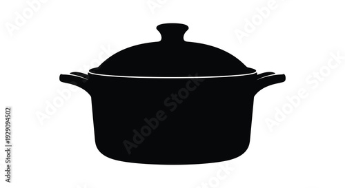 A striking black silhouette of a classic dutch oven showcasing its rounded form and sturdy handles silhouette