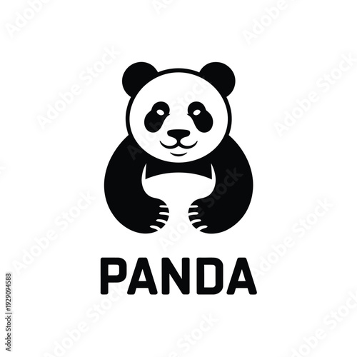 Simple black and white illustration of a cute panda bear with text