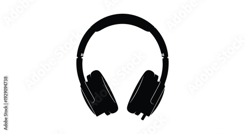 A striking black graphic depicts over ear headphones against a white background showcasing a minimalist silhouette high quality professional detailed