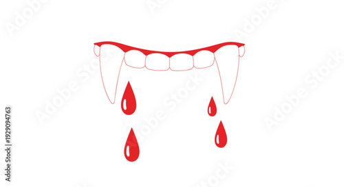 Vector illustration of vampire fangs with blood drops