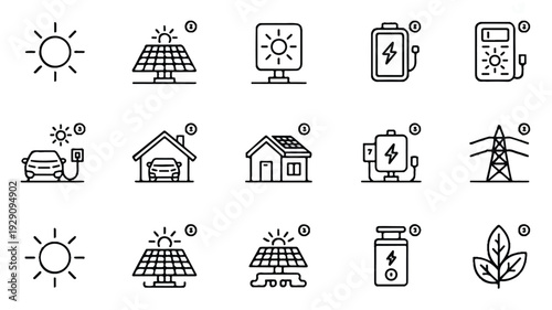 Renewable energy and sustainable technology icons set