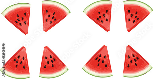 Watermelon slices on white background fruit green