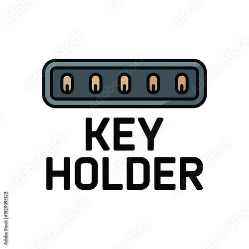 Illustration of a key holder with five key slots and bold text