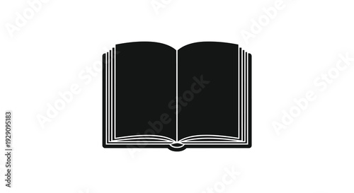 A stark black silhouette of an open book with visible pages representing knowledge and storytelling silhouette high quality professional