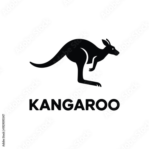 A striking black silhouette of a kangaroo jumping with its name below