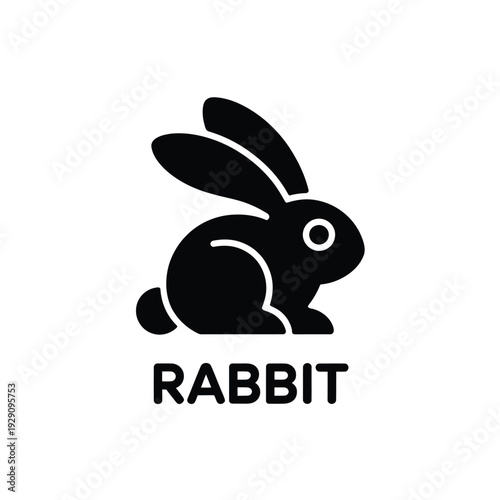 Simple black silhouette of a rabbit with the word rabbit below