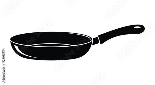 A minimalist depiction of a classic frying pan presented as a bold graphic black silhouette high quality professional detailed