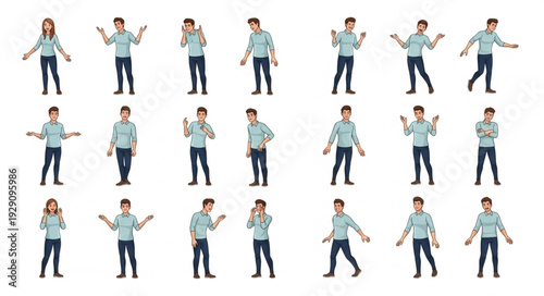 Diverse group of people in various poses, showcasing different expressions and gestures.