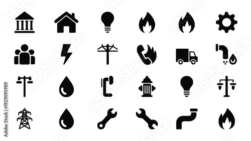 set of black icons for business and technology  various symbols