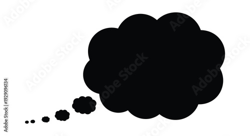 A stark black thought bubble illustration against a white background evokes concepts of communication and internal monologue silhouette