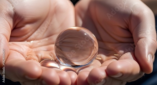 A person cradling a smooth oval stone in their cupped hands showcasing its rounded shape and warm earthy tones