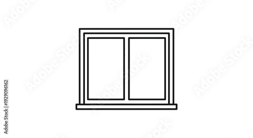 A simple minimalist line drawing depicts a rectangular window with two panes presented as a stark silhouette high quality