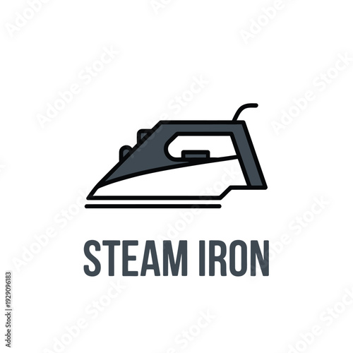 A simple graphic illustration of a steam iron with accompanying text