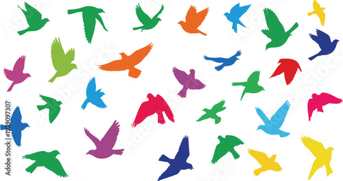 Colorful birds flying silhouettes on white background flying birds bird silhouettes