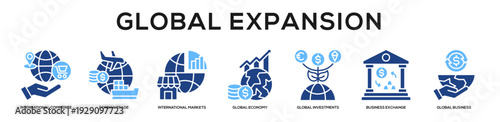 Glyphcolor - Global Expansion web banner icon vector illustration concept