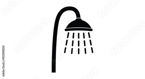 A minimalist depiction of a showerhead with water droplets falling presented as a striking black silhouette high quality professional