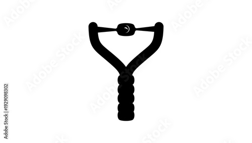 tensed slingshotб front view, black isolated silhouette