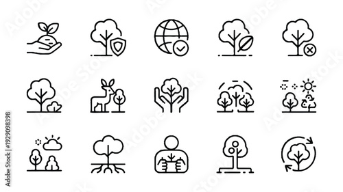 set of line icons for ecology and conservation concepts