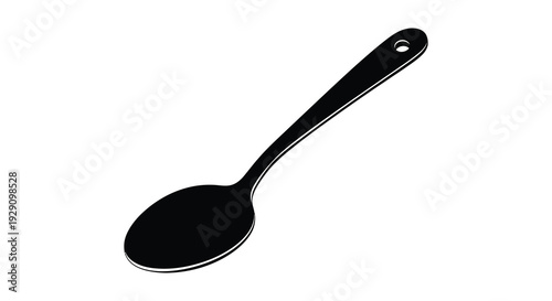 A sleek black spoon is presented against a stark white background creating a dramatic silhouette high quality professional detailed
