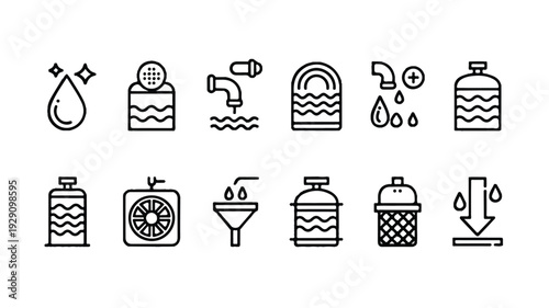 set of line icons for water and cleaning concept