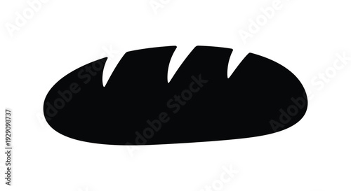 A striking black silhouette depicts a loaf of bread highlighting its elongated shape and textured crust silhouette high quality