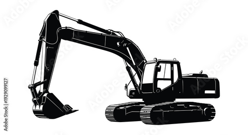A striking black silhouette of a heavy duty excavator showcasing powerful machinery against a plain background silhouette high quality professional