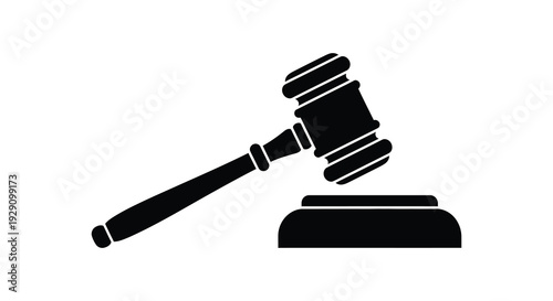 A stark black silhouette of a gavel resting on a sound block symbolizing legal decisions and justice silhouette