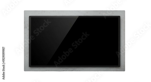 Black Screen Display in Concrete Frame with a Dark Background and Gradient Effect