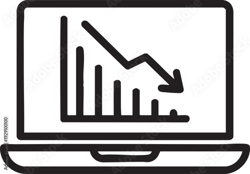 Laptop displaying a downward trending graph indicating a business or financial decline