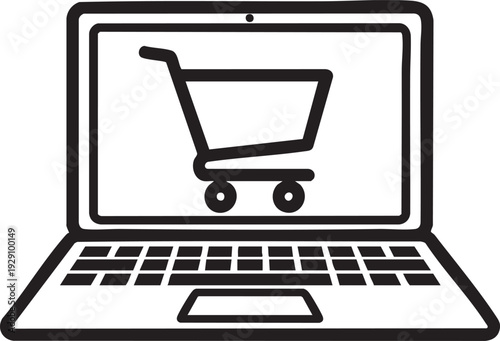 Laptop displaying a shopping cart icon, representing online shopping and e-commerce