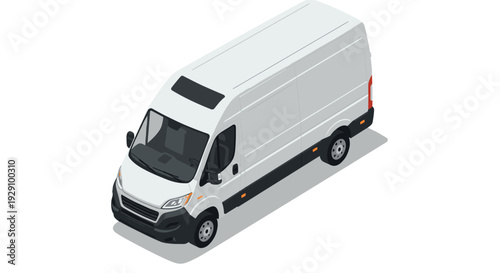 white delivery cargo van isometric illustration with modern style and minimal shadows