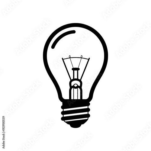 Black light bulb icon with clear glass and filament