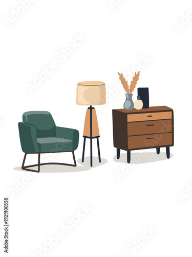 cozy relaxation spot with armchair and petite side table in apartment