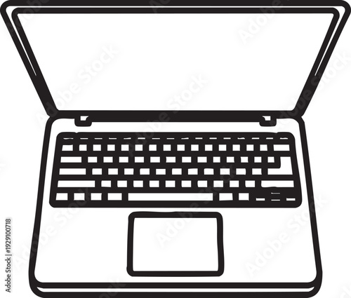 Top-down view of an open laptop with a detailed keyboard and touchpad